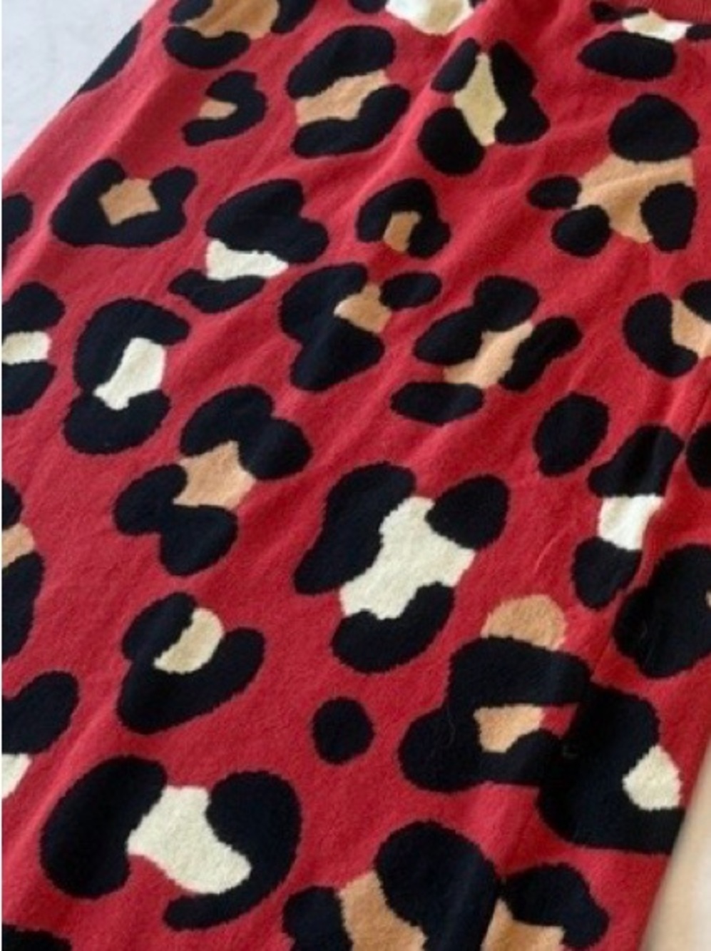 Red Leopard Print Knit Skirt Set - Women
